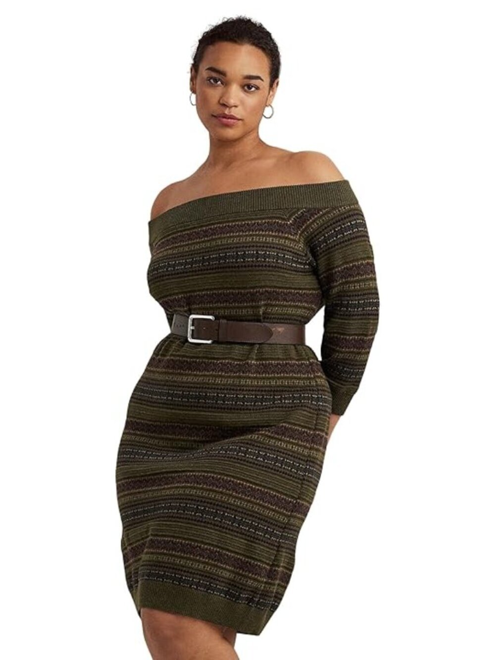 Lauren Ralph Lauren Plus Size Fair Isle Off-the-Shoulder Sweaterdress (Multi) 2X